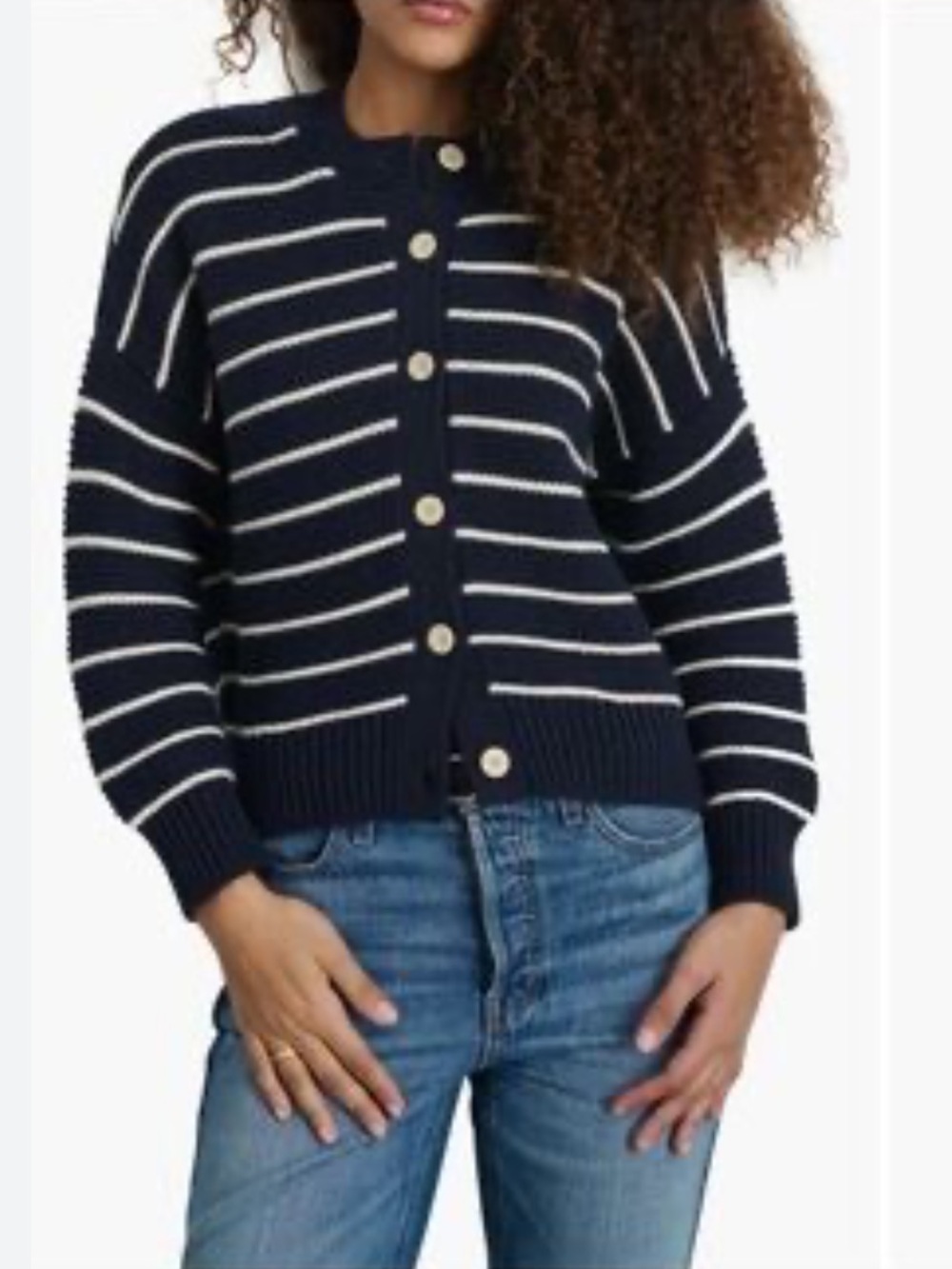 Alex Mill Nico Chunky Cardigan
In Stripe In Navy Blue and Ivory Size Small